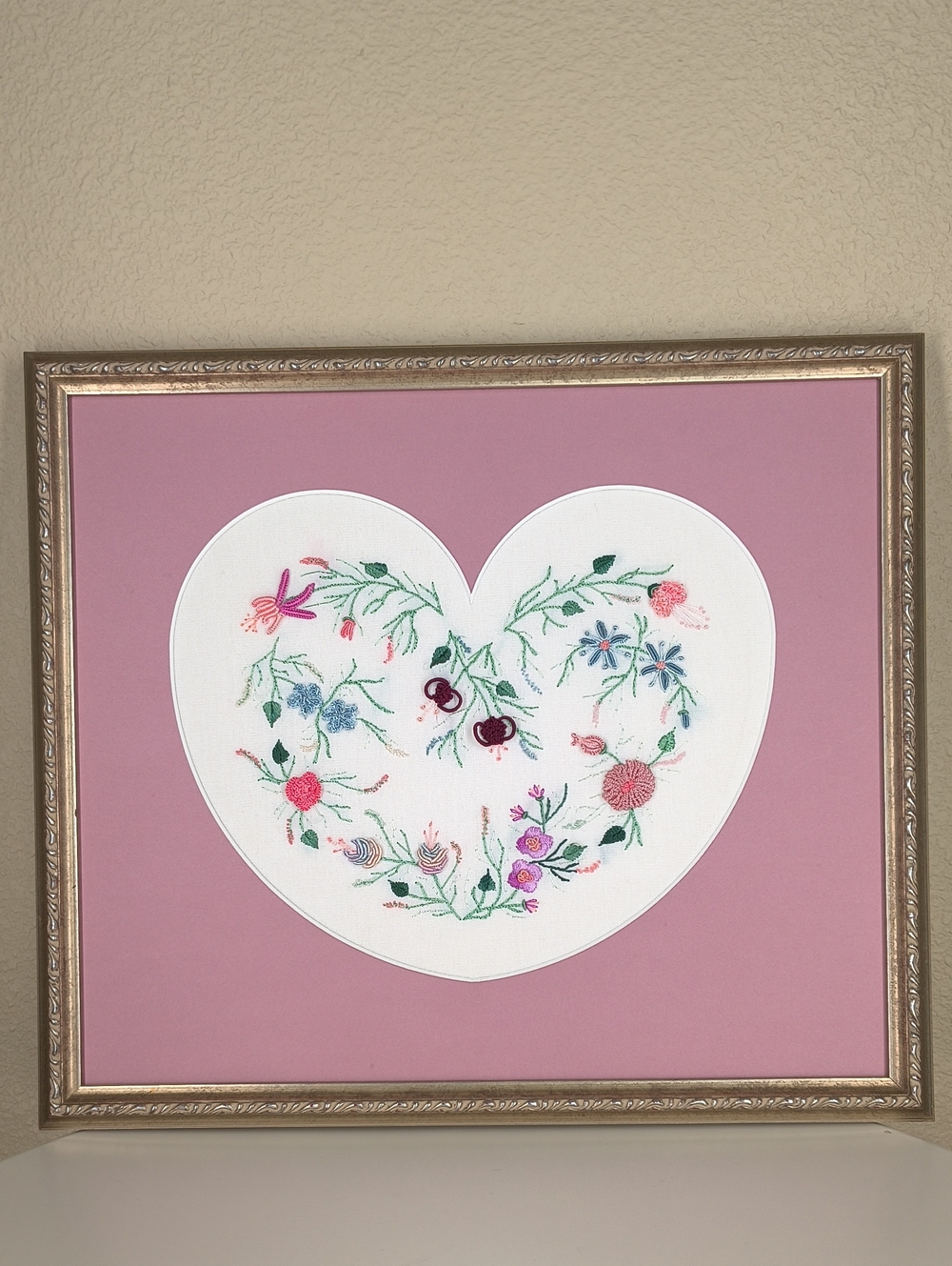 Framed hand embroidery piece Cottagecore Vintage Style One Of A Kind